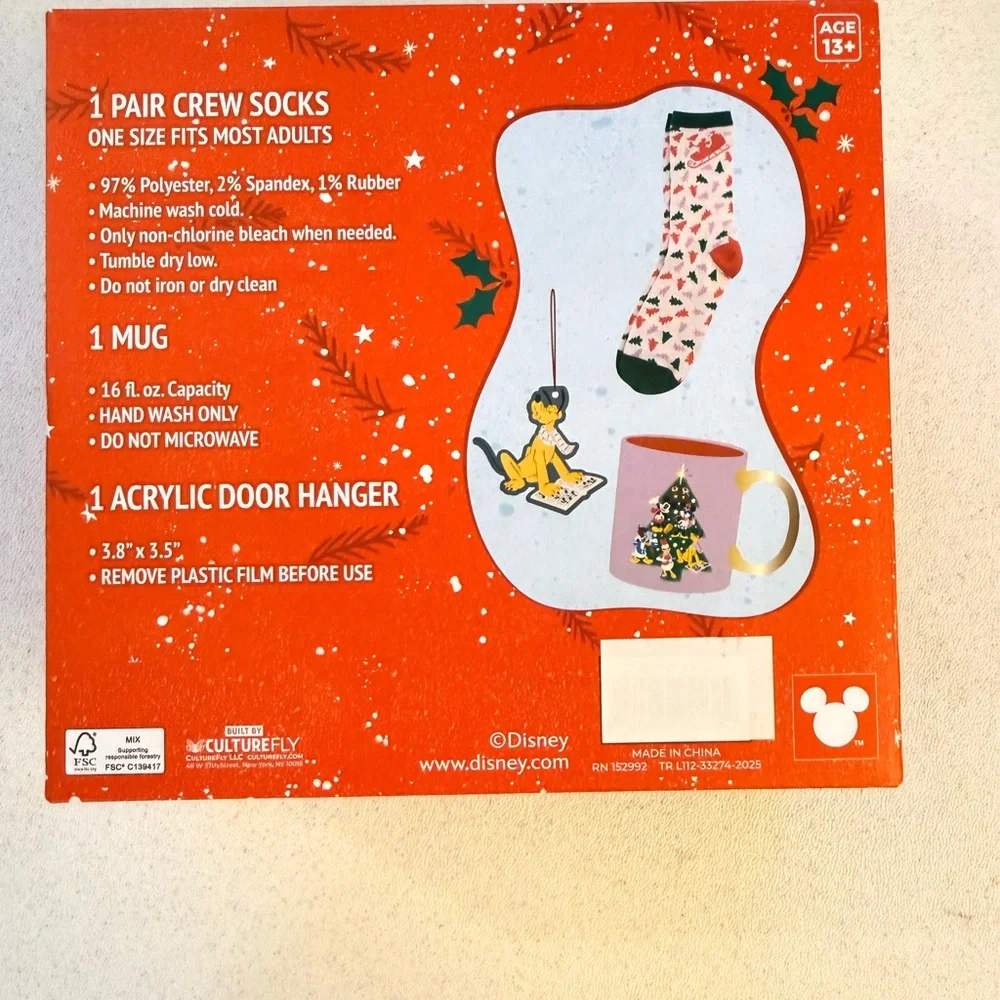 Disney Christmas Mug and Socks Set - Green, Red, Pink